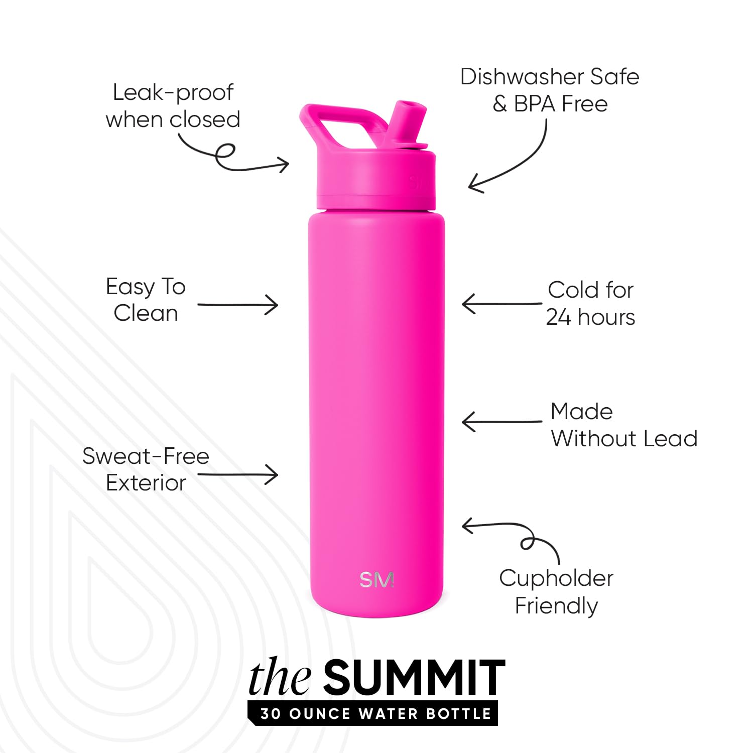 Simple Modern Insulated Water Bottle with Straw | 30oz | Pink