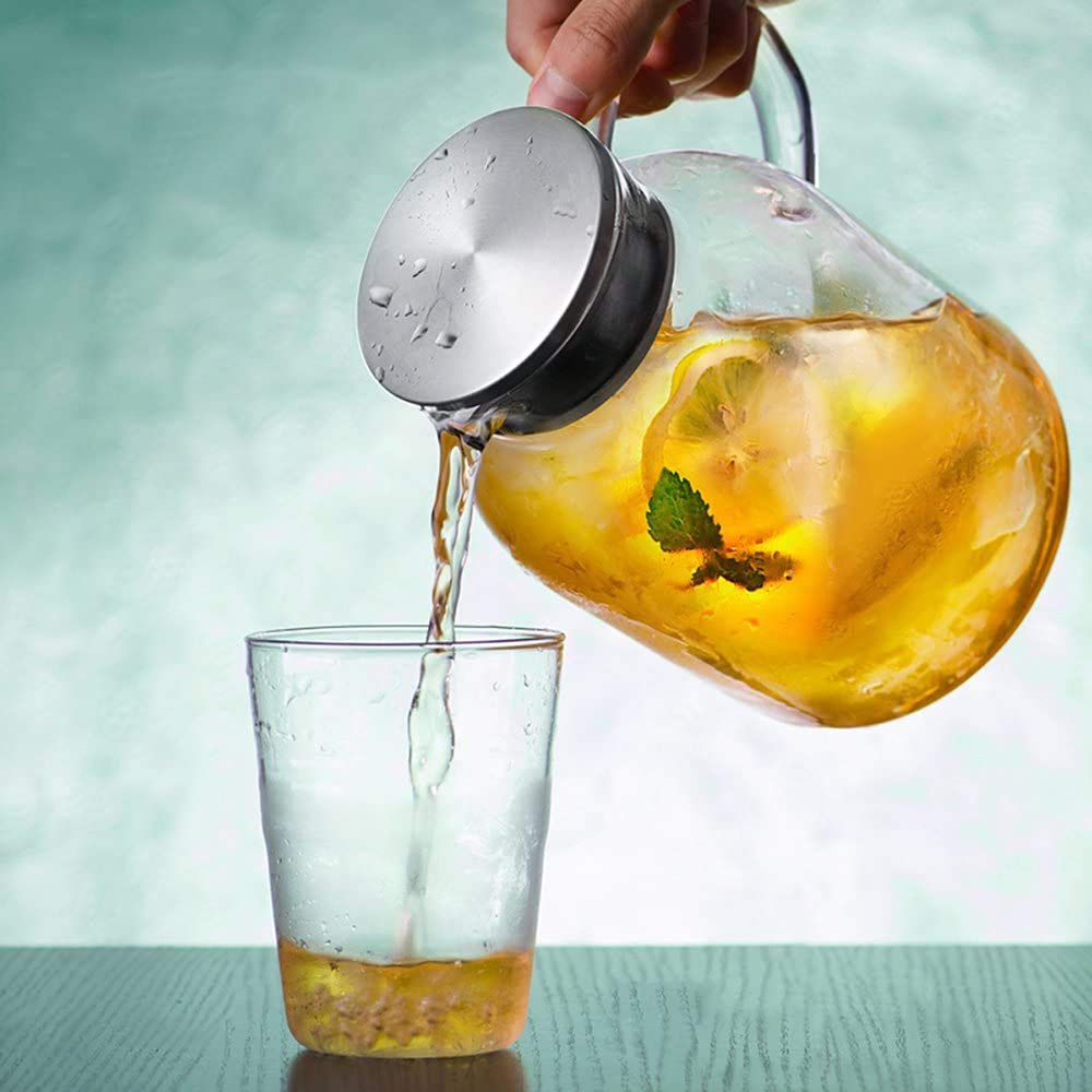 Abdodar 68oz Glass Pitcher with Lid and Handle - High Heat Resistance Glass Water Pitcher for Hot/Cold Water & Iced Tea (2.0L)
