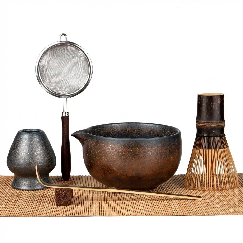 GleeNflux 7-Piece Matcha Set，Matcha Bowl & 100-Prong Purple Bamboo Whisk