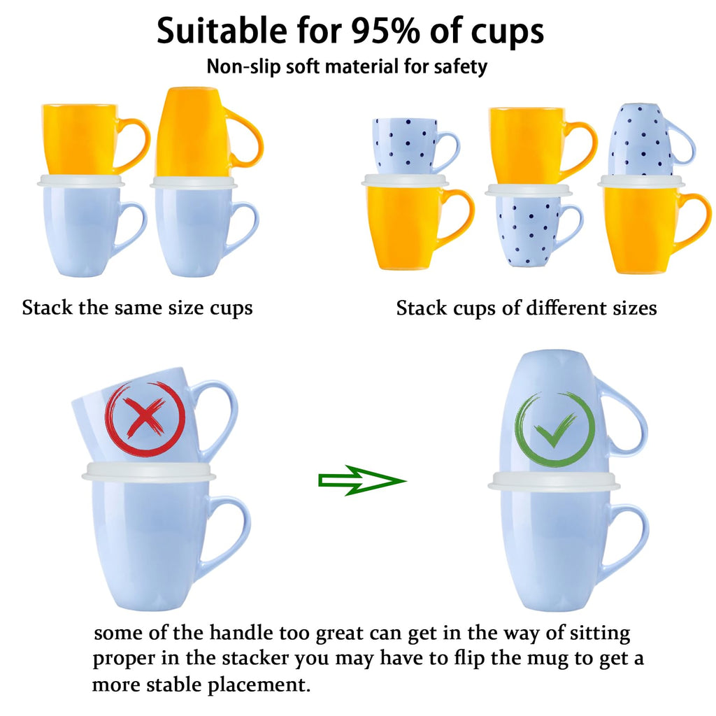 Aifeedi Coffee Mug Organizers and Storage (6Pack), Adjustable Mug Organizer for Kitchen Cabinet Shelf, Cup Stacker Holder for Tea Cup, Coffee Mug, Glassware, Save Space for Cupboard (Whit)