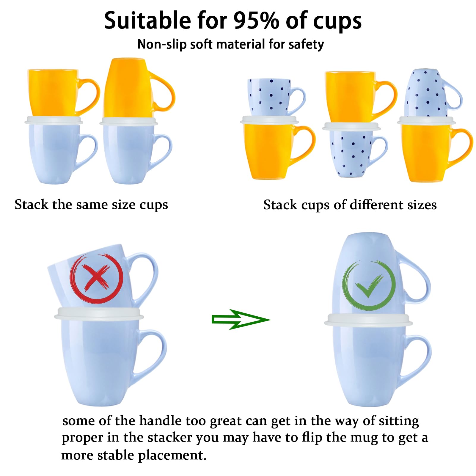 Aifeedi Coffee Mug Organizers and Storage (6Pack), Adjustable Mug Organizer for Kitchen Cabinet Shelf, Cup Stacker Holder for Tea Cup, Coffee Mug, Glassware, Save Space for Cupboard (Whit)