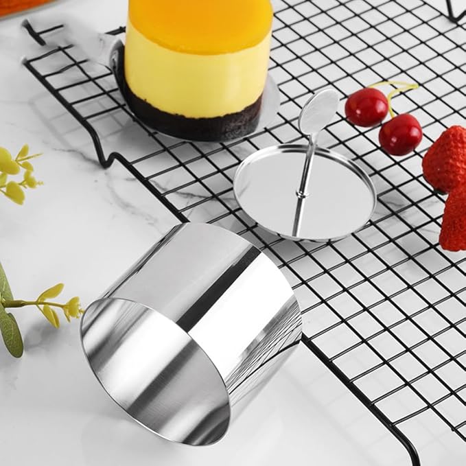 Round Cake Mold, Stainless Steel Mousse Tart Ring Cake Ring Tower Pie Cake Mold Baking Tools Including Pusher and Lifter Baking Accessories-8PCS, 2.9 x 2in