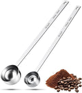 304 Stainless Steel Coffee Scoop, Long Handle Measuring Scoop for Ground Coffee, Engraved TBSP/ML, Dishwasher Safe (1 Tbsp & 2 Tbsp)