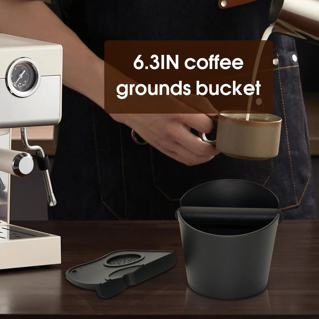 IAOSEN 6.3 inch Large Espresso Knock Box Silicone coffee Tamper Mat Espresso Machine Accessories Set of 2 with Removable Knock Bar and Anti-Slip Base for Home Office Barista Tools for Bar Shop