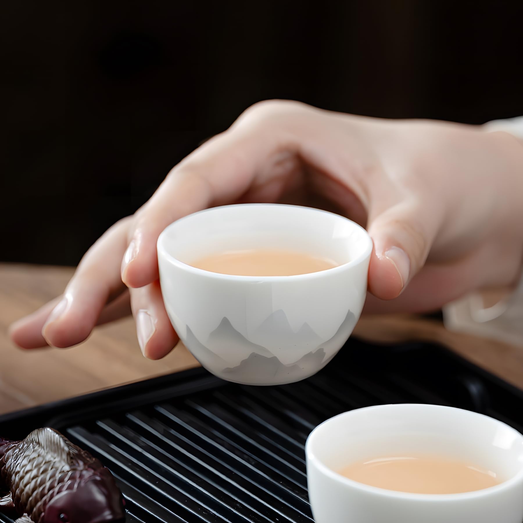 ICHAG 14-Piece Chinese Gongfu Tea Set, Yangzhi Jade Porcelain Gaiwan Tea Set with Anti-Mold Resin Tray & Color-Changing Tea Pet, Portable Travel Kit for Home, Office, Camping, Gift for Tea Lovers