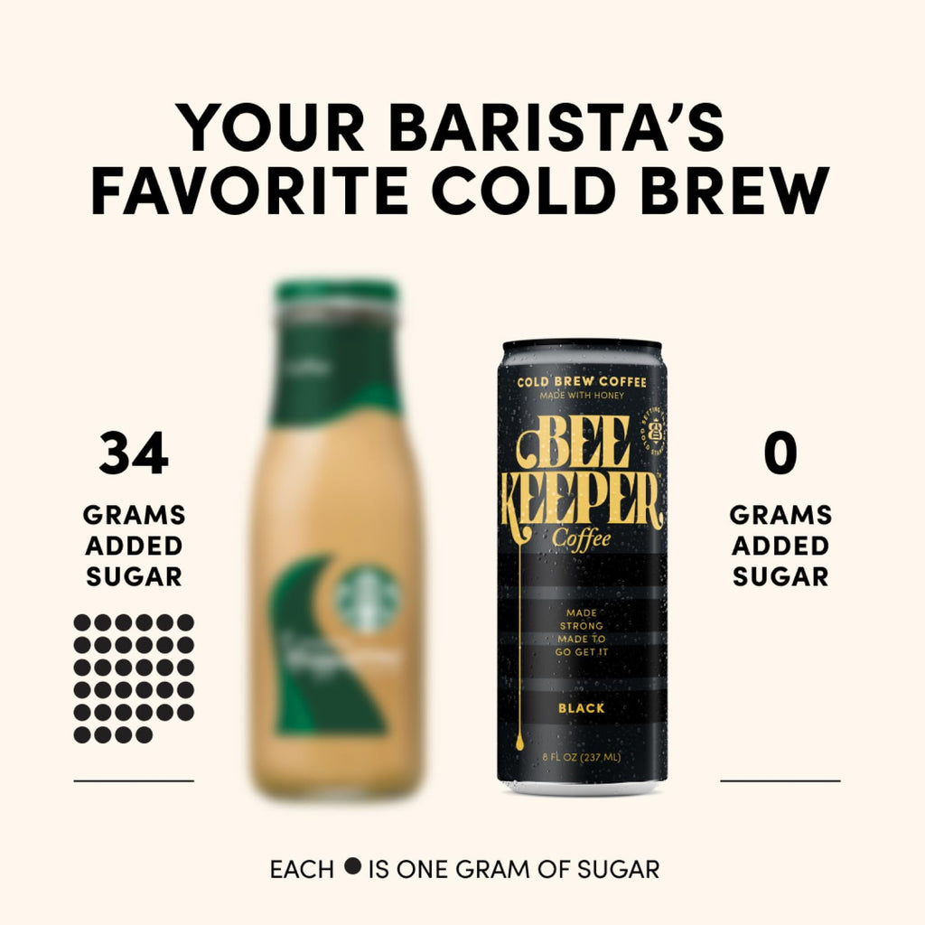 Beekeeper Black Cold Brew Coffee with Oregon Honey, 180mg Caffeine, 12 Pack