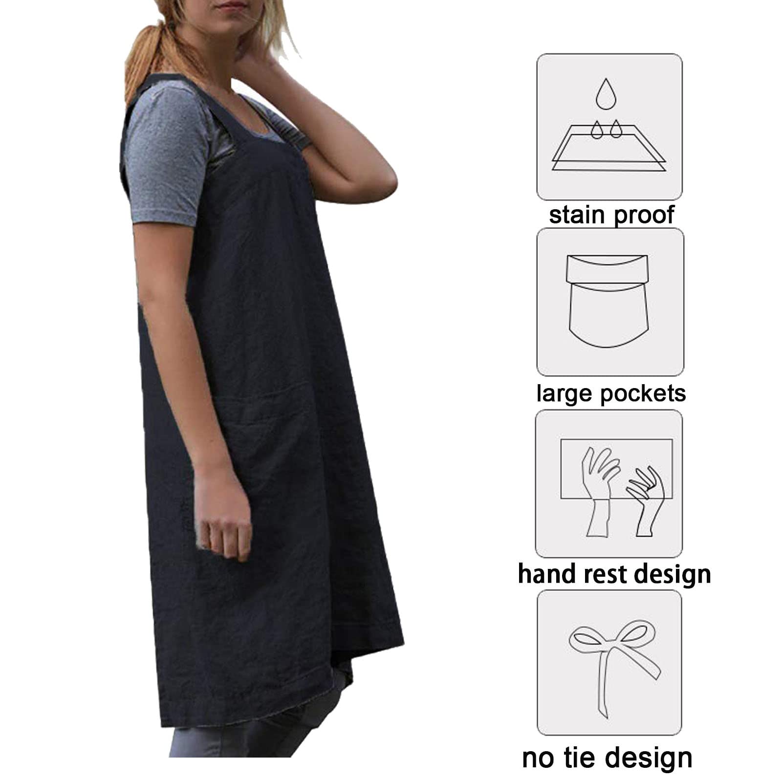 ZQFFB Pinafore Cross Back Apron for Women with Pockets