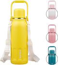 BJPKPK Insulated Thermos Water Bottle Double Wall with Handle and Lid 50oz Stainless Steel Water Bottles for Cold and Hot Beverages,Yellow