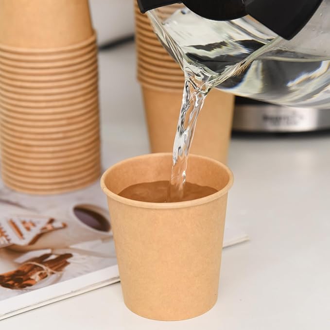 300 Pcs 6 oz Kraft Paper Cups - Disposable Paper Cups Hot Cold Beverage Drinking Cup for Coffee, Water, Tea, Juice, Espresso & Cortado