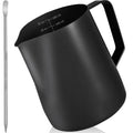 Milk Frother Pitcher 20 OZ, Espresso Milk Frothing Pitcher, Milk Steamer Cup Steaming Pitcher, Stainless Steel Coffee Froth Cup with Latte Art Pen for Coffee Cappuccino (Black)