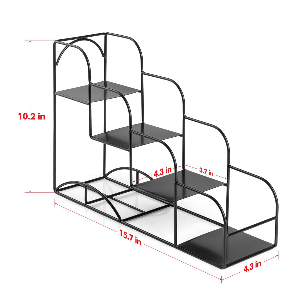 Syrup Rack for Coffee Bar Accessories, Iron 4 Compartment Bottle Organizer, Countertop Display Storage Shelf Bottle Stand, Metal Coffee Bar Organizer for Wine, Kitchen, Holds 4 Bottles