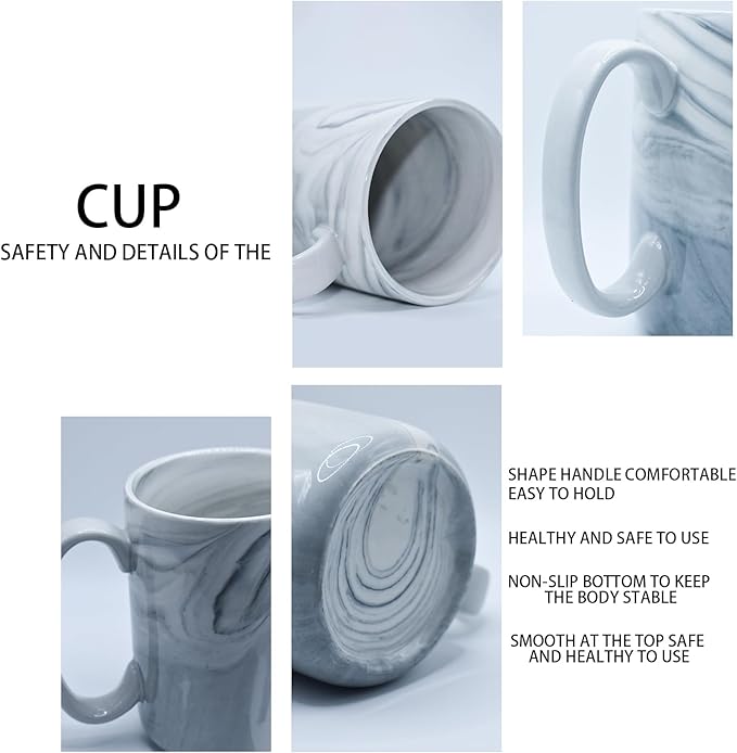 Coffee Mugs Set of 4,16 OZ Large Marble Ceramic Tea Cups with Big Handle,Bulk Grey Marble Mugs Set for Latte, Beer,Cappuccino,Microwave Dishwasher Safe Cup for Men Women Gift