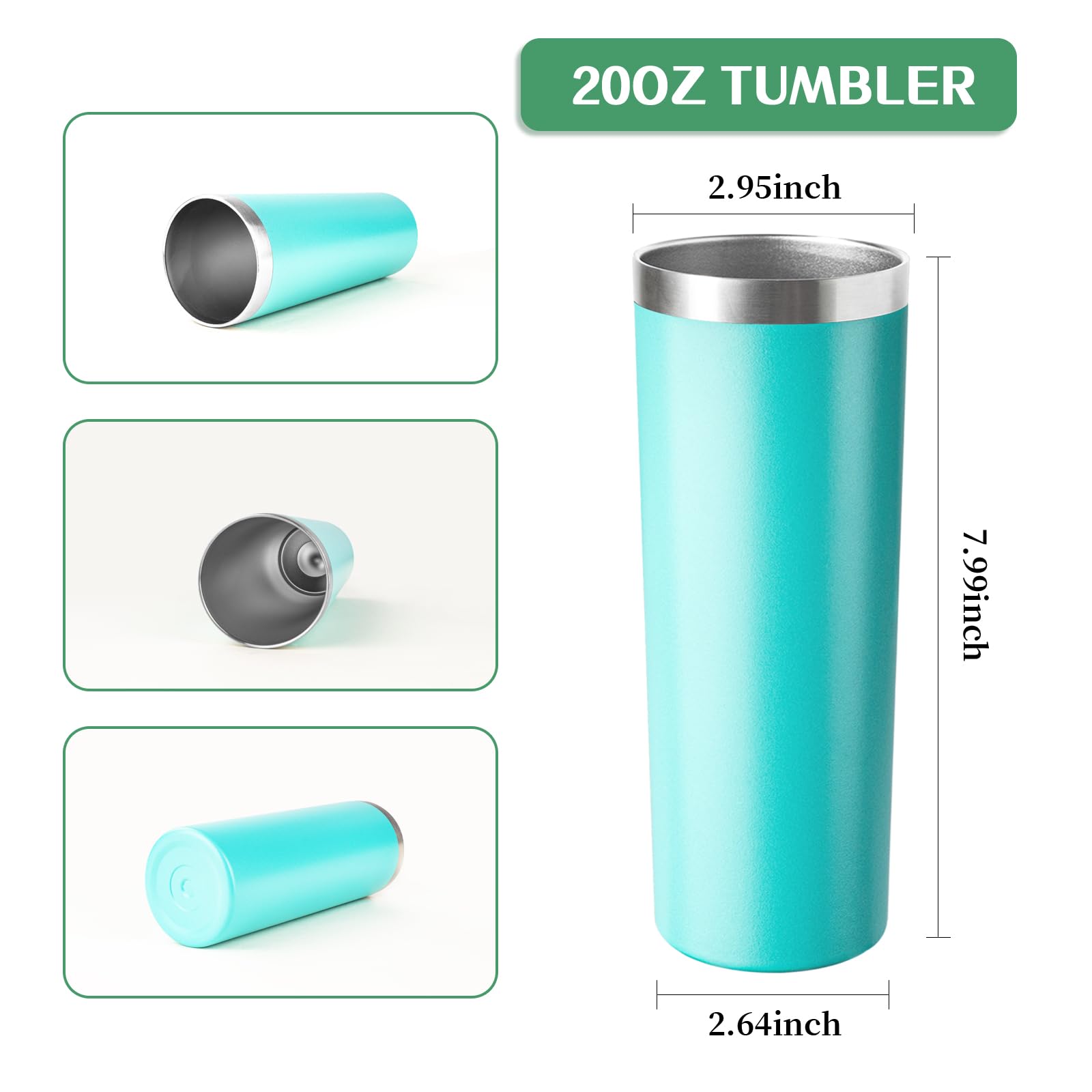 FristChoice 20 oz Skinny Tumbler with Lid and Straw,Stainless Steel Vacuum Insulated Tumbler Cup Double Wall Leak-proof Coffee Mug,Travel Thermal Water Tumbler for Home,Office,Outdoor(Teal,1)
