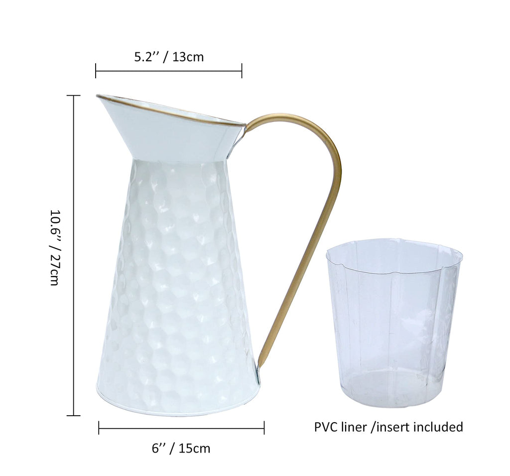 Elegant White Metal Decorative Flower Vase,Farmhouse Galvanized Pitcher,Rustic Milk Jug for Home Decor…