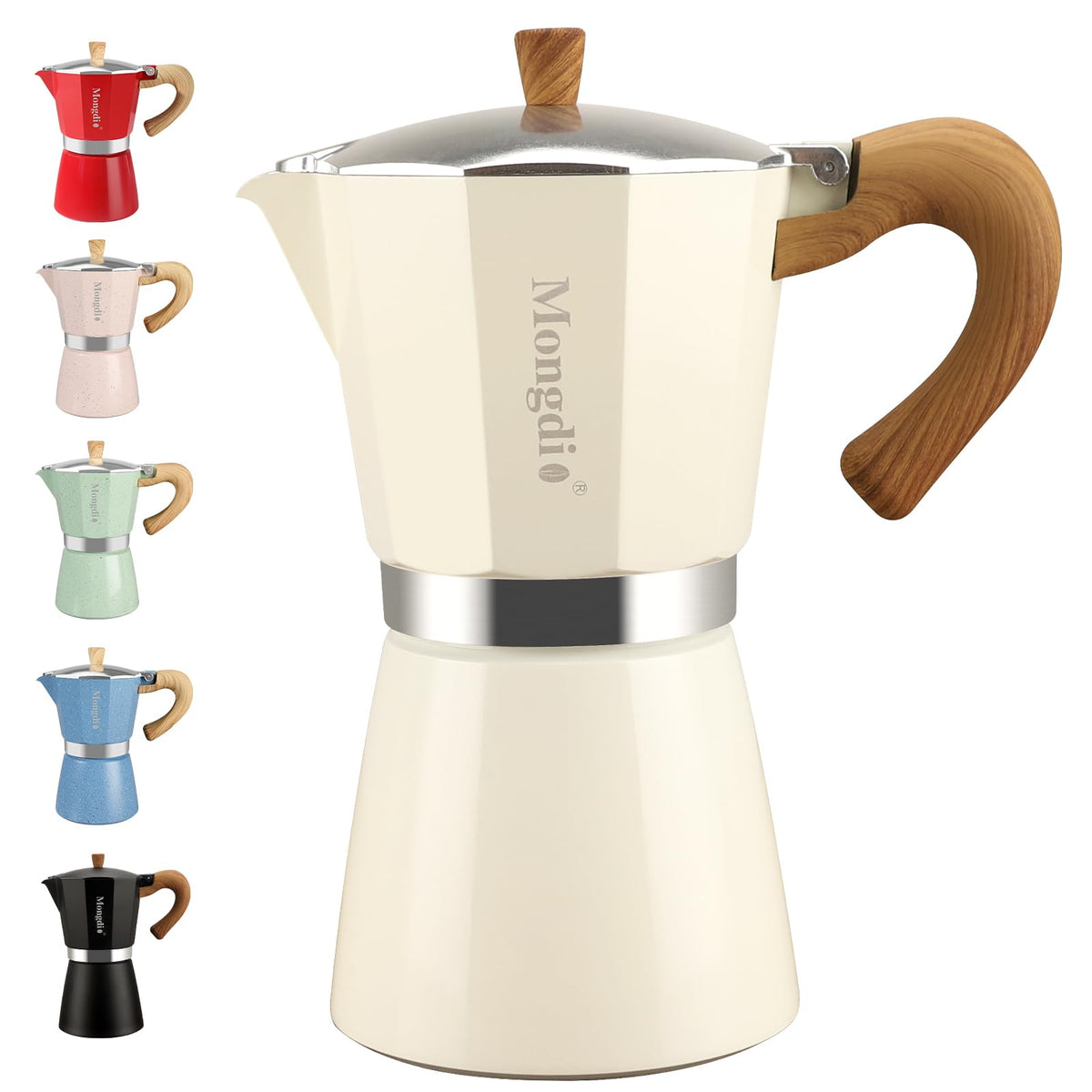 Mongdio Stovetop Espresso Maker Moka Pot, Cuban Coffee Maker Stove top coffee maker Moka Italian Espresso Greca Coffee Maker Brewer Percolator, 3 Espresso Cups, 5 oz - Black
