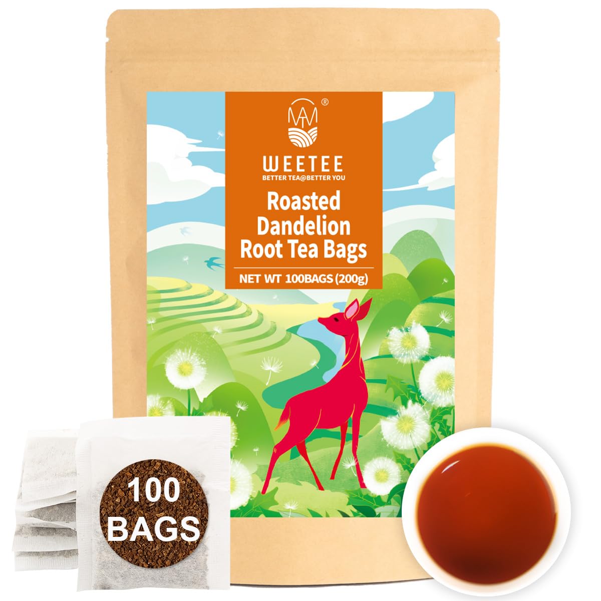 WT WEETEE Chamomile Lavender Tea Bags 100ct, Caffeine-free Tea for Bedtime