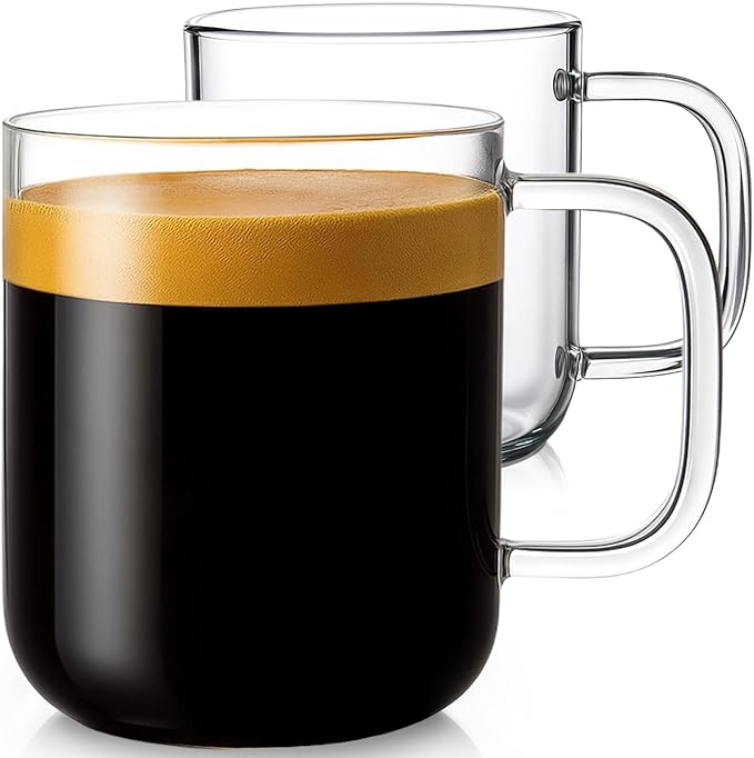 Aquach 20oz Glass Coffee Mugs Set of 2, Clear Borosilicate Cups with Handle