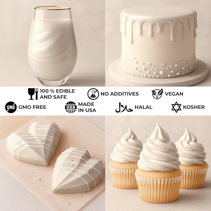 Bulk (20g) White Luster Dust Edible Glitter for Cocktails | Premium Edible White Luster Dust for Cake Decorations - White Edible Glitter for Drinks Cupcakes Cookies Cakes Food Paint