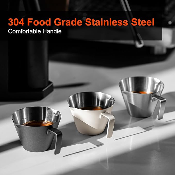 MHW-3BOMBER MHW-3BOMBER Espresso Measuring Cups 2Pcs with Handle, 1oz / 2oz / 3oz Double Spouts Stainless Steel Espresso Shot Cups with Scale, V-Shaped Mouth Espresso Pour Cup Black G6201B-OS