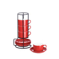 Meichu 2.5 OZ Porcelain Stackable Espresso Cups and Metal Stand Set of 4