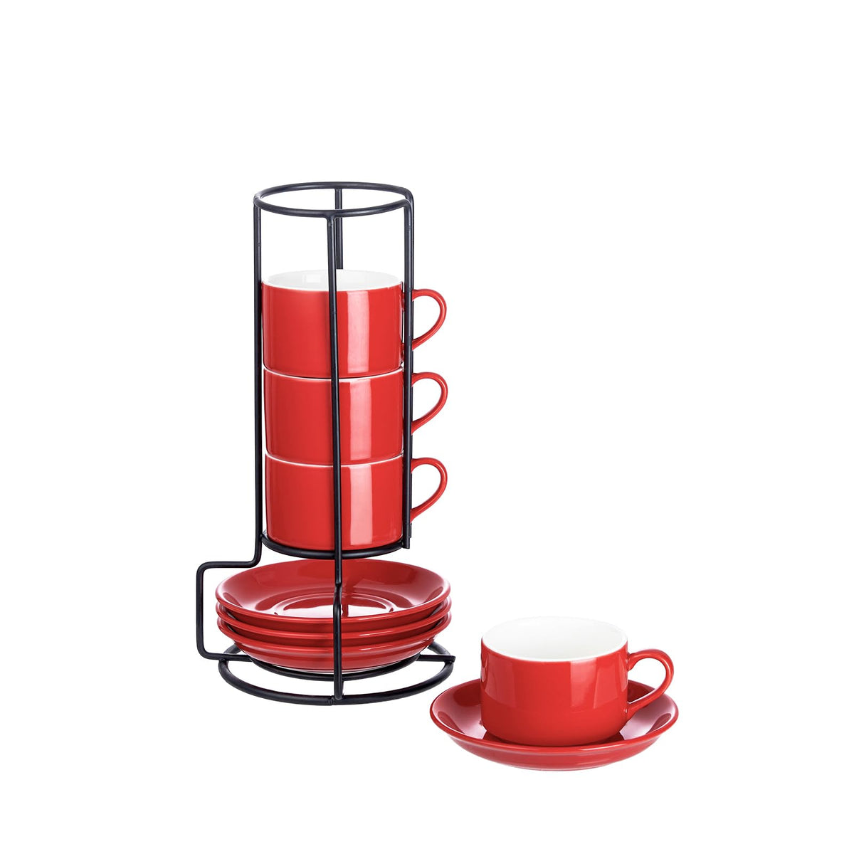 Meichu 2.5 OZ Porcelain Stackable Espresso Cups and Metal Stand Set of 4