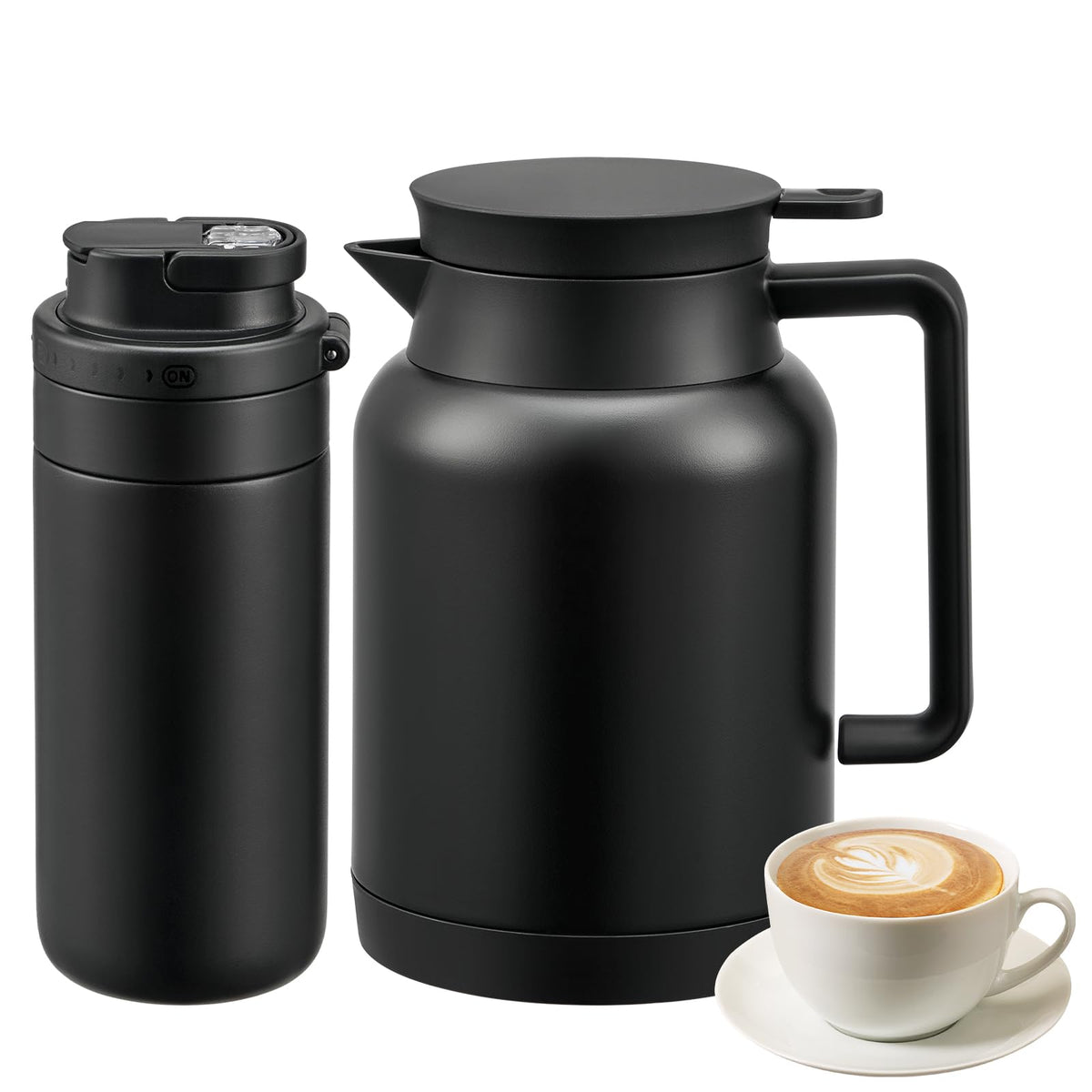 JXXM 2 Pack 49oz Thermal Coffee Carafe and 15oz Insulated Water Bottle, Stainless Steel Vacuum Thermal Carafes and Water Bottle for Keeping Coffee, Tea, Water - Keep 12 Hours Hot, 24 Hours Cold