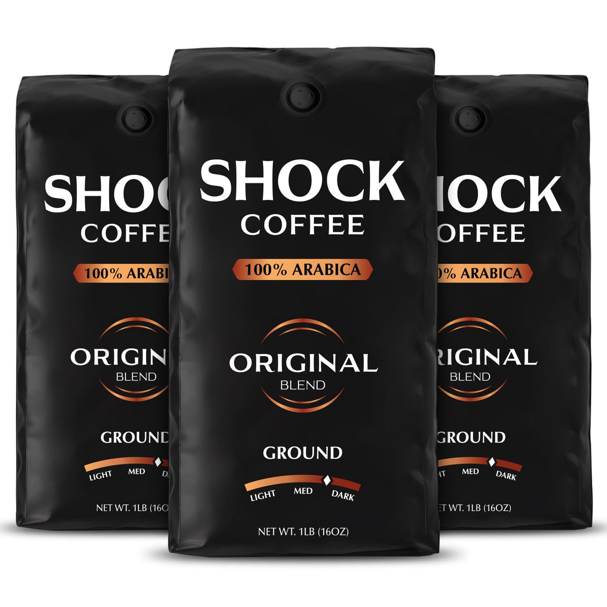 Shock Coffee Naturally Bold | Extra High Caffeine Strong Coffee | Medium Dark Roast Ground | Premium Arabica | 8 ounce
