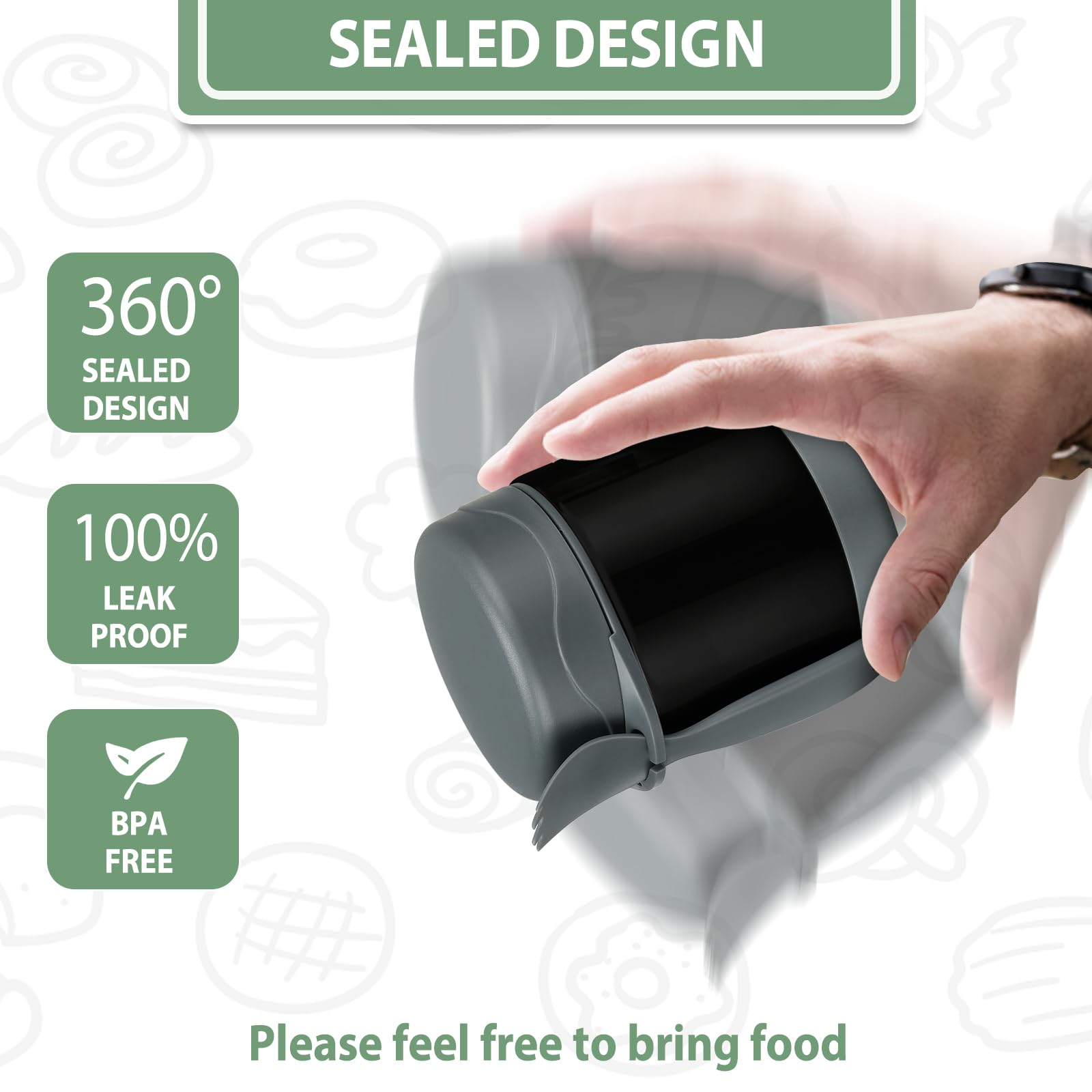 Howeemo 10oz Soup Thermo for Hot Food Kids,Lunch Kids Jar with Spoon Insulated Containers,Leak Proof Stainless Steel Wide Mouth Lunch School(Black)