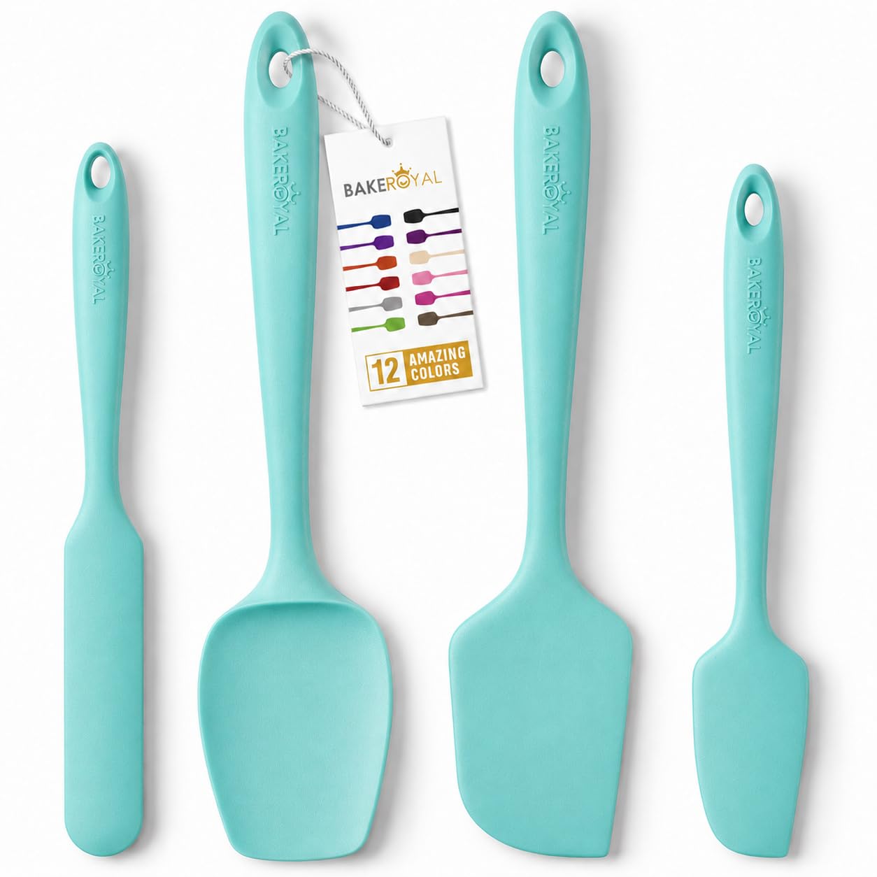 BakeRoyal Silicone Spatula Set - 4-Piece Rubber Spatulas Silicone Heat Resistant 600°F for Everyday Task - Seamless Design Kitchen Spatulas for Nonstick Cookware