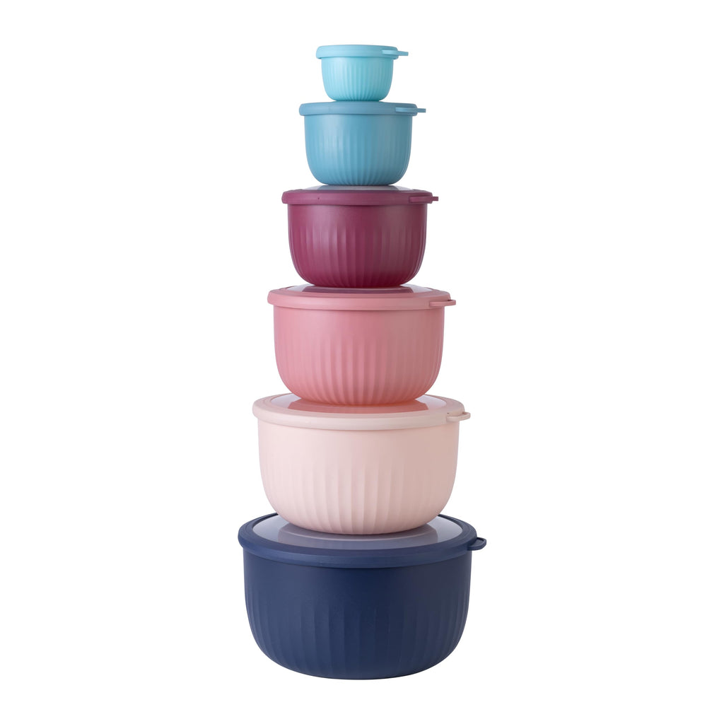 COOK WITH COLOR Prep Bowls with Lids- Wide and Deep Nesting Plastic Small Mixing Bowl Set with Lids, 12 Piece Set - Deep Bowls, Navy