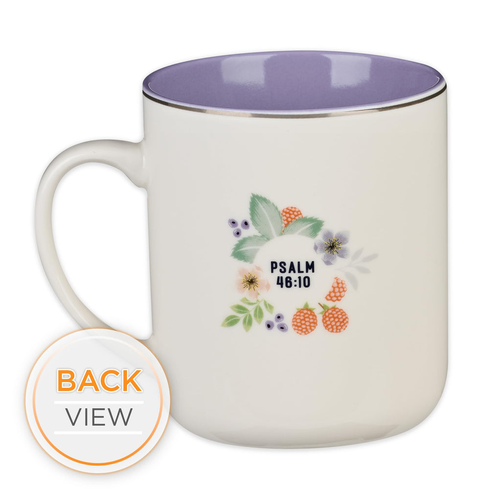 Christian Art Gifts Purple Ceramic Coffee Mug with Silver Rim – 14 oz. Lead & Cadmium-free Non-toxic Inspirational Scripture Coffee and Tea Mug for Women with Bible Verse: Be Still & Know –Psalm 46:10
