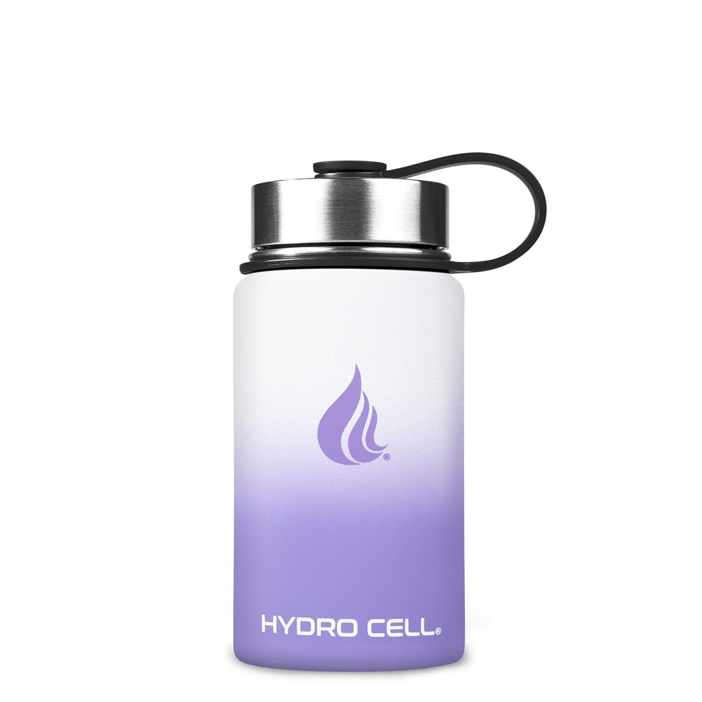 HYDRO CELL Stainless Steel Insulated Water Bottle with Straw - For Cold & Hot Drinks - Metal Vacuum Flask with Screw Cap and Modern Leakproof Sport Thermos for Adults (Lavender/White 14oz)
