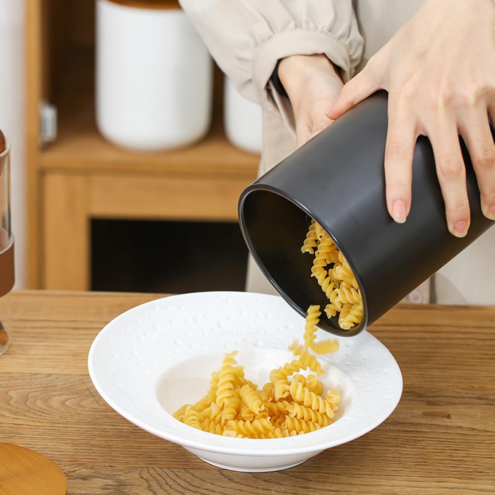 Jueison Ceramic Storage Jars, Modern Airtight Canisters with Wooden Lid (Black trumpet)