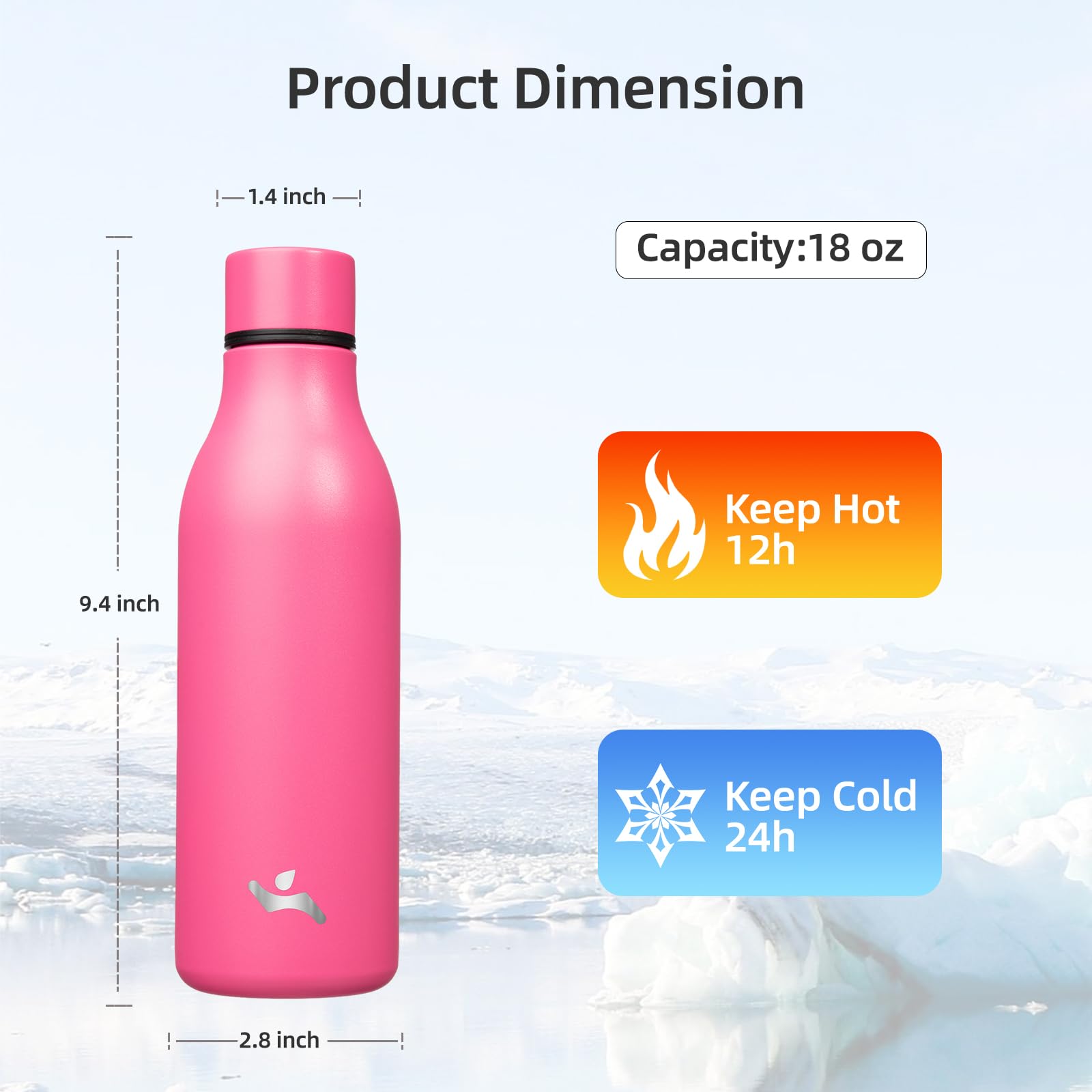 Konokyo 18 oz Insulated Stainless Steel Metal Water Bottle with Strap