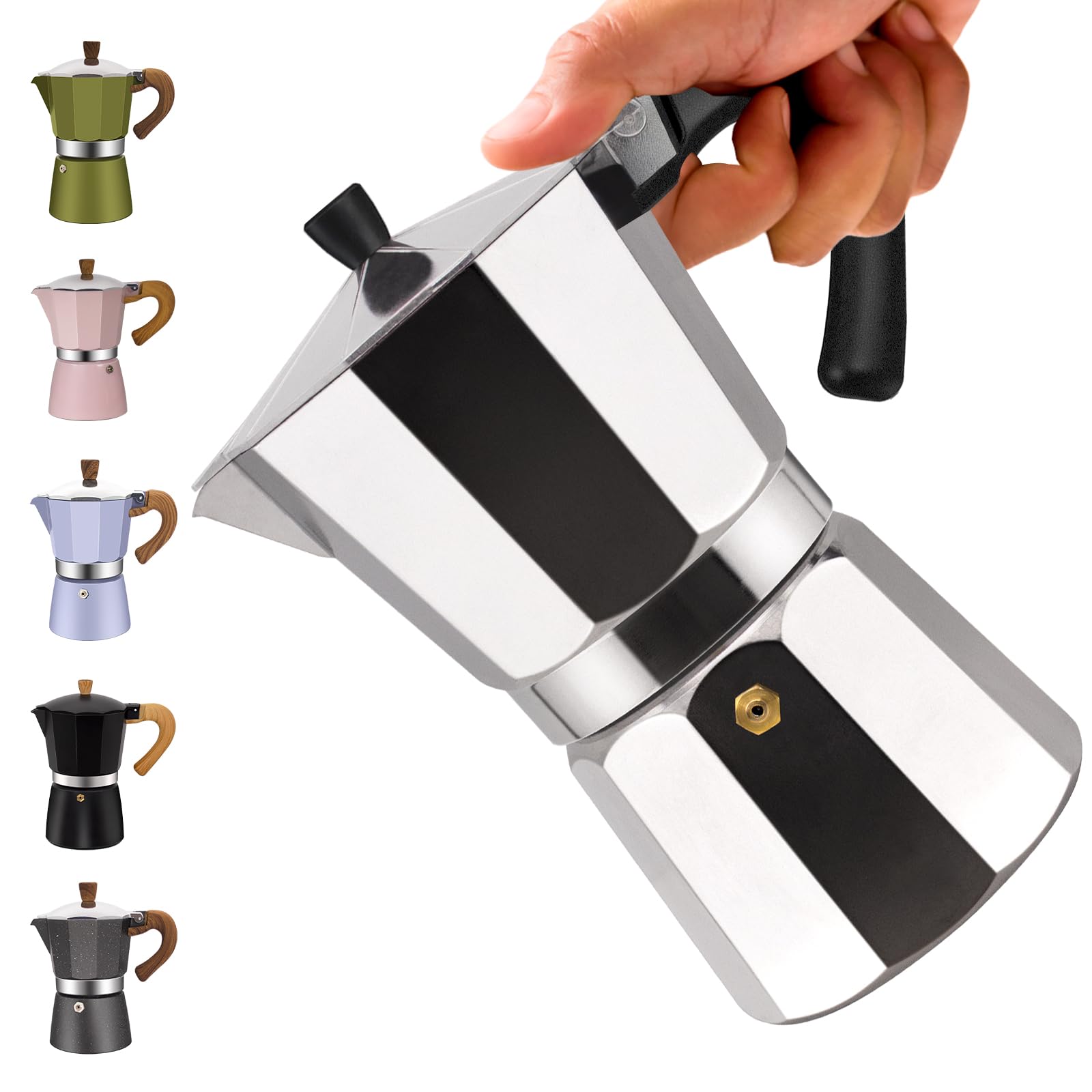 Vaolvpant 6 Cup Aluminum Moka Pot Classic Stovetop Espresso Coffee Maker 300ml 10oz Coffee maker Percolator Mocha Pot Greca Coffee Maker Cafe Makers for Italian and Cuban Café Brewing Silver