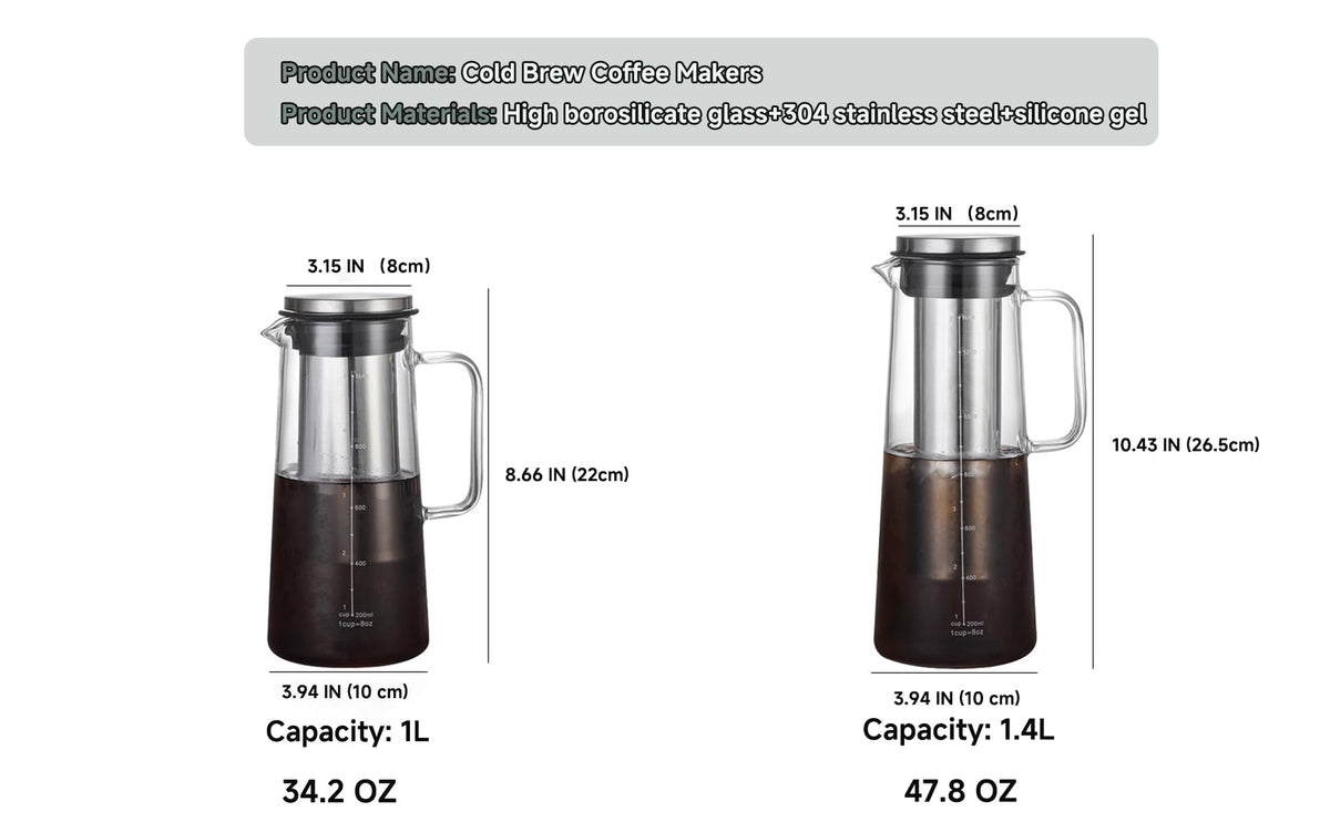 Cold Brew Coffee Maker, Tea Infuser Ice Cold Brew Pitcher 48oz (1.4 L)