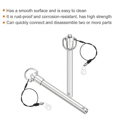 uxcell 1 Pcs Quick Release Pin, 1/2" x 4"(Dia. x L) Push-Button Ball Locking Pin 304 Stainless Steel Ring Handle Locking Pin with Wire for Audio Bimini Top Marine, Silver