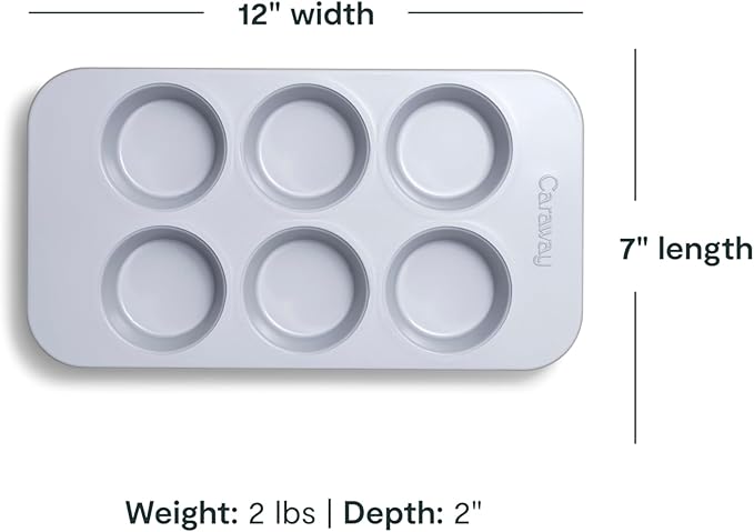 Caraway Nonstick Ceramic 6 Cup Muffin Pan – Non-Toxic, PTFE & PFOA Free – Oven Safe – Aluminized Steel Core – Small Muffin Pan for Baking Cupcakes, Muffins & More - White