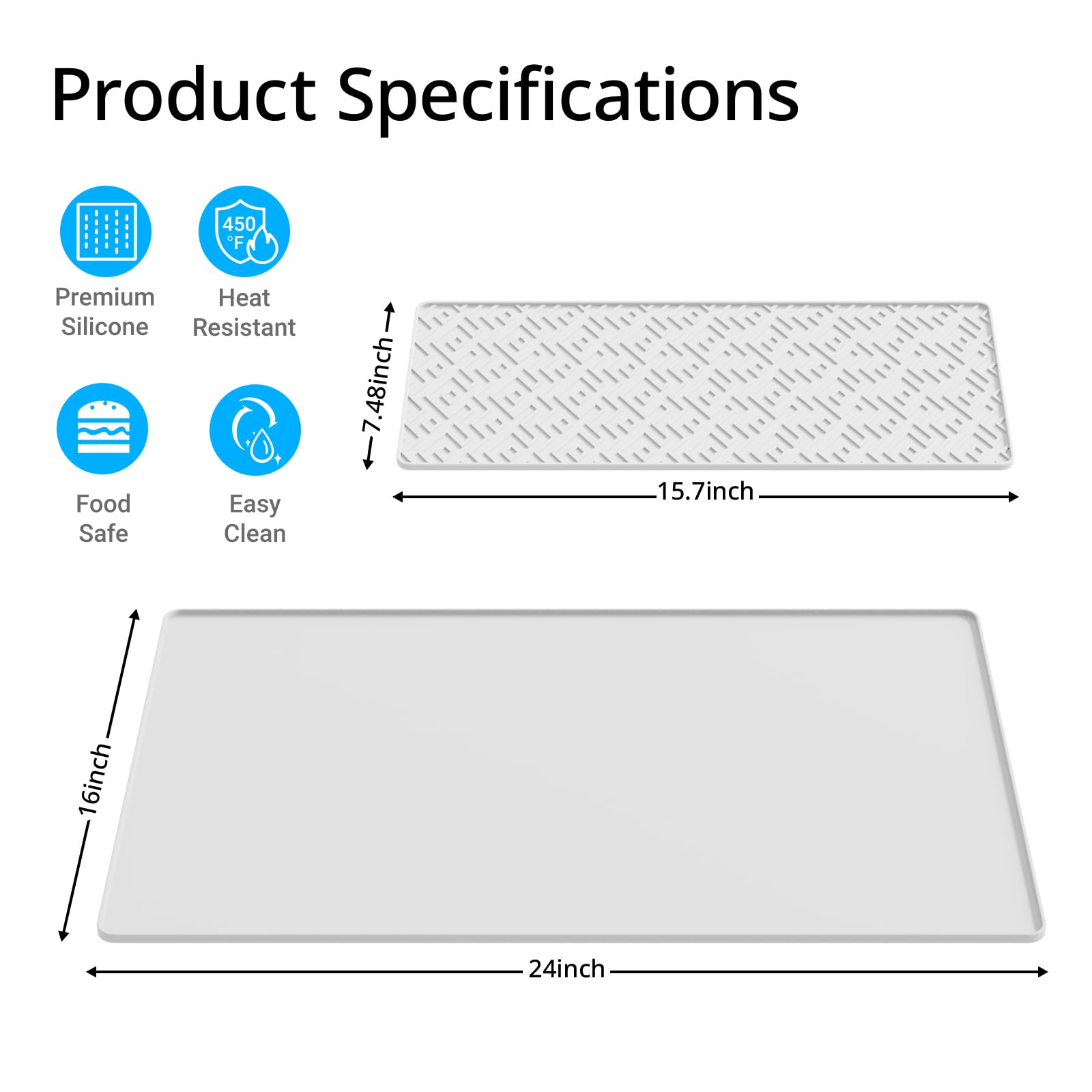 Silicone Coffee mat 24''x16'' – Non-Slip Bar Mat with Detachable Drying Layer for Espresso Machines, Countertops & Dish Racks