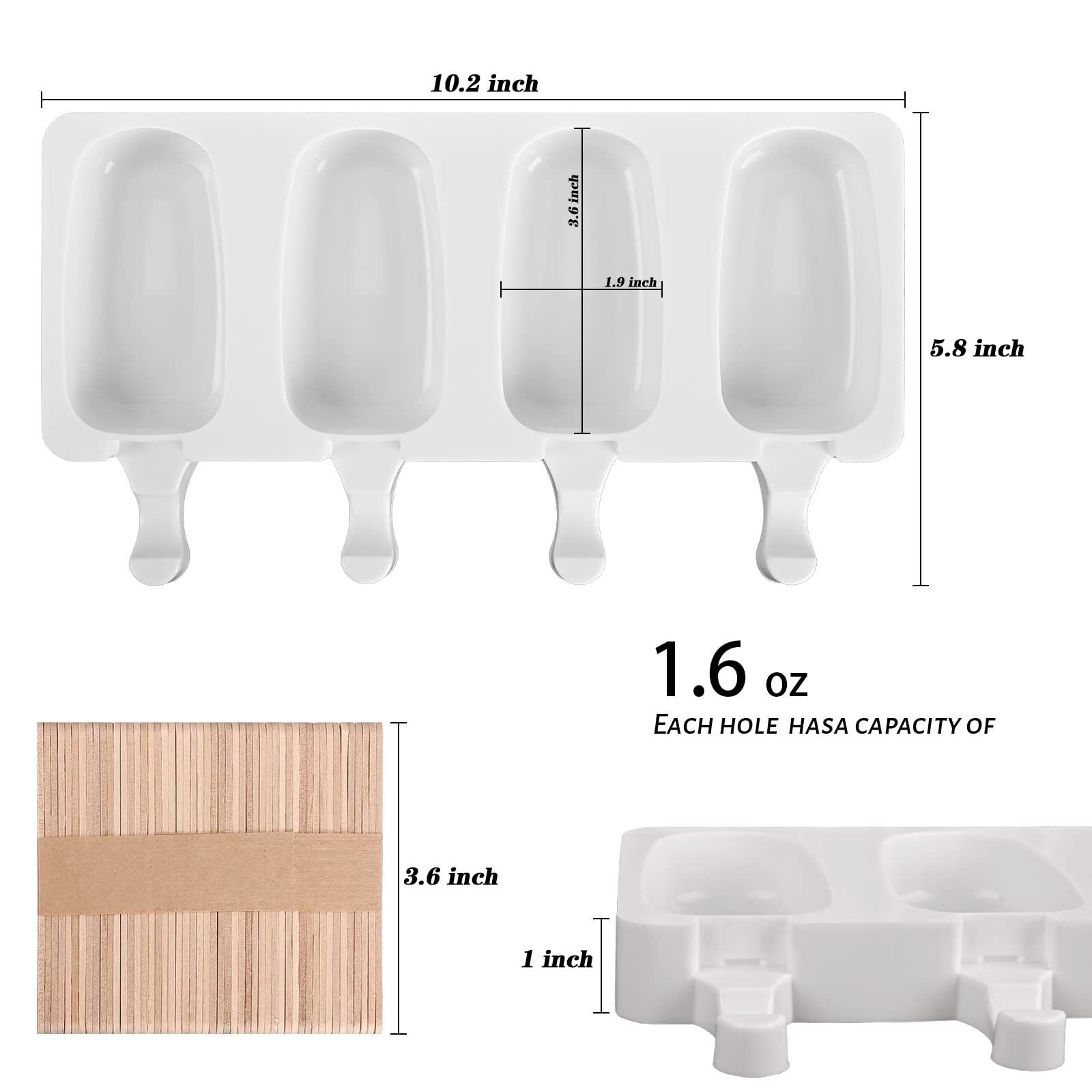 Sakolla Popsicle Silicone Mold with 50 Pcs Wooden Sticks