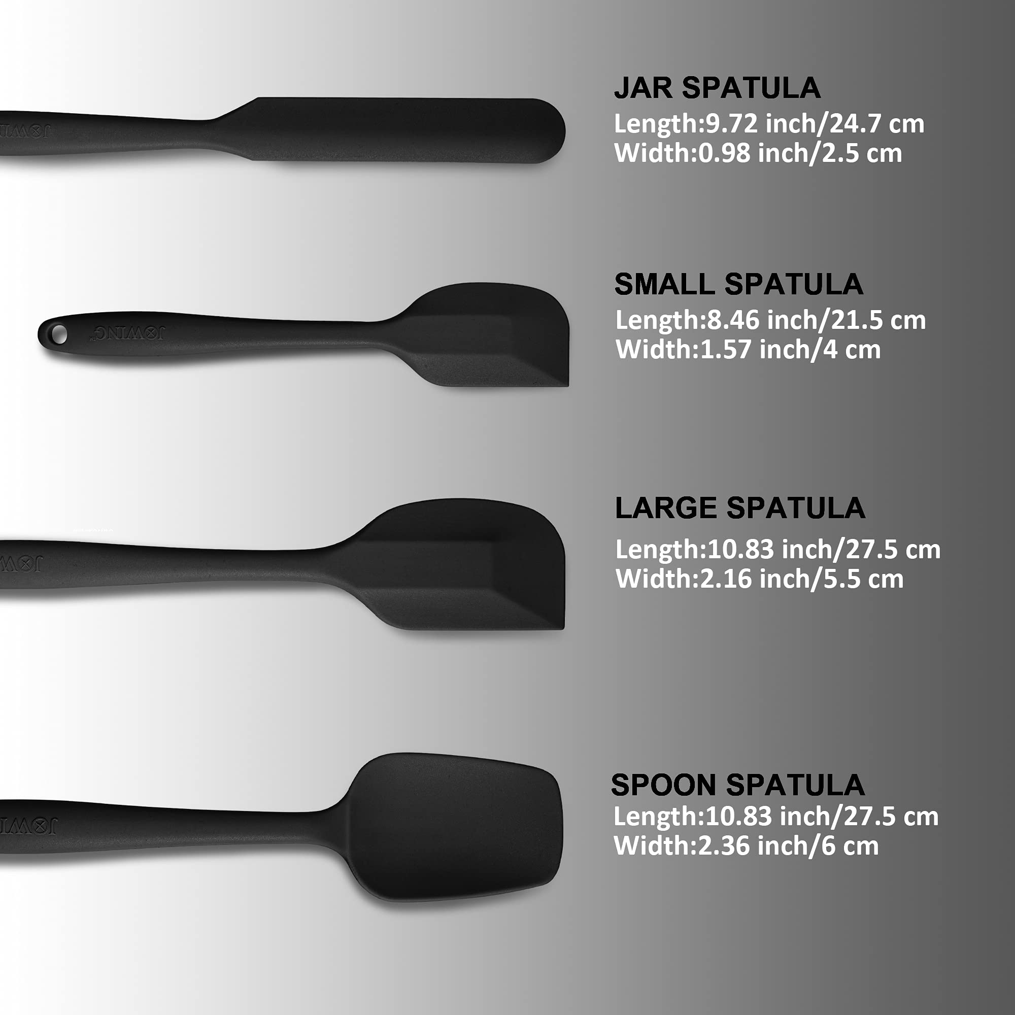 JXWING 4-Piece Silicone Spatula Set with Stainless Steel Core, Black