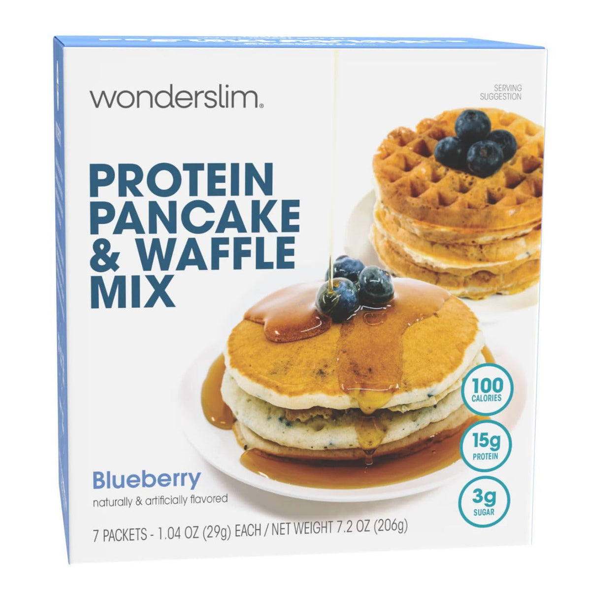Wonderslim Protein Pancake & Waffle Mix, Low Calorie – 7 Pack (Blueberry)