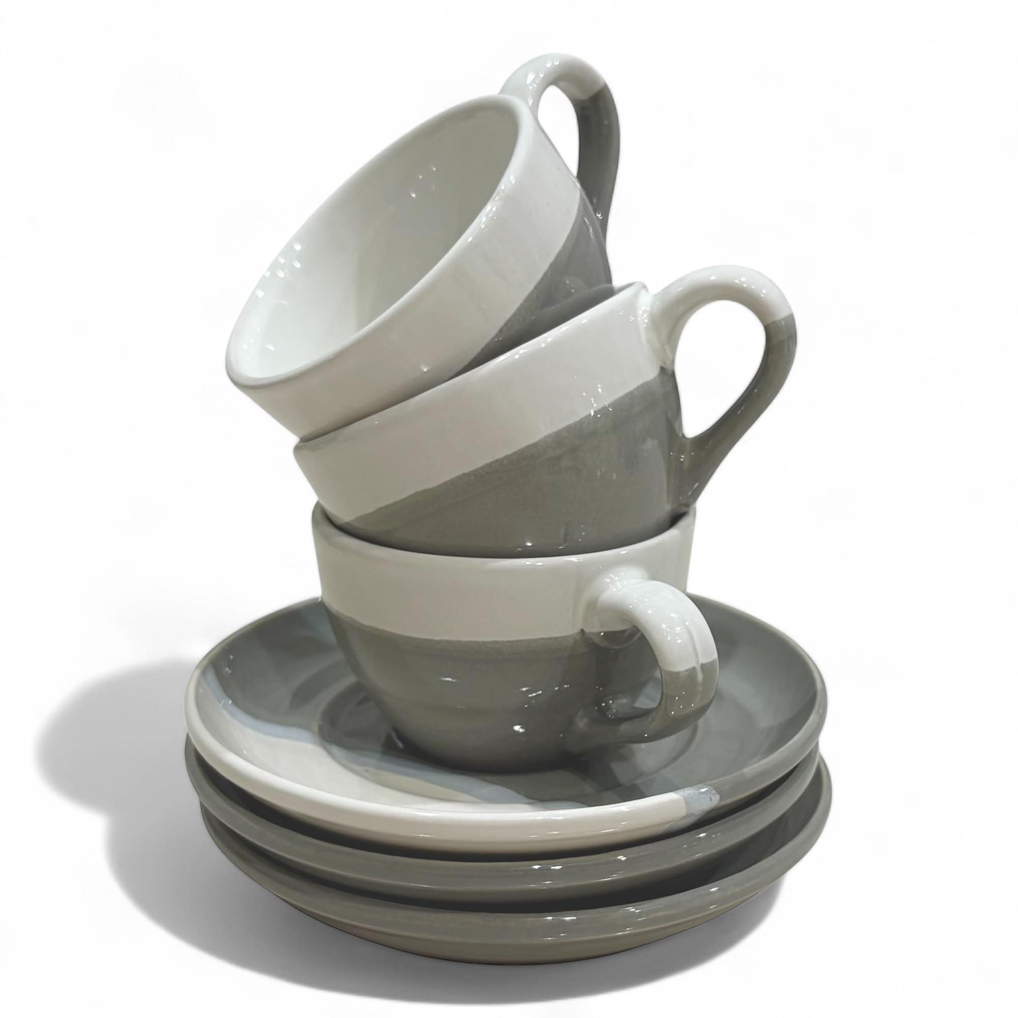 2 Ounce Espresso Cups with Saucers, Mini Ceramic Espresso Cups Set of 6, Espresso Cup Set, Coffee Mug Set for Latte, Macchiato, Demitasse Cups Set for Cafe, Microwave & Dishwasher Safe (Gray)