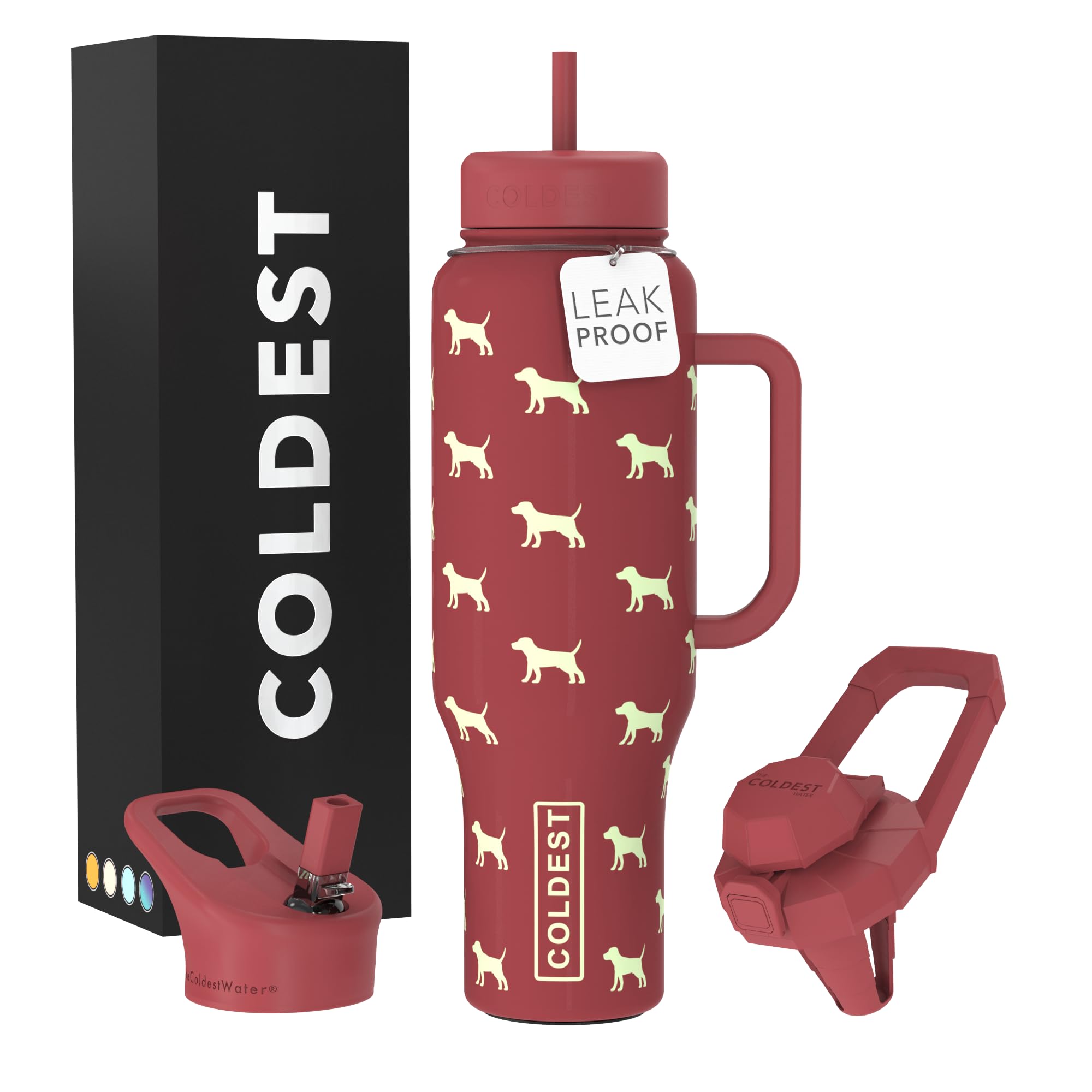 Coldest Tumbler with Handle and Straw - 100% Leak Proof Insulated Tumbler with Lid and Straw (3 Lids) - Stainless Steel Tumblers for Women & Men - Cup Holder Friendly Base, 46 oz (Baby Puppy)