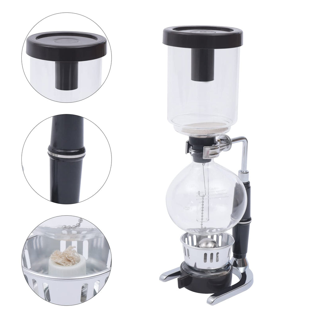 FLYHERO Vacuum Coffee Pot, 5 Cups(500ml), Siphon Syphon Coffee Maker, Borosilicate Glass, Stainless Steel, Black