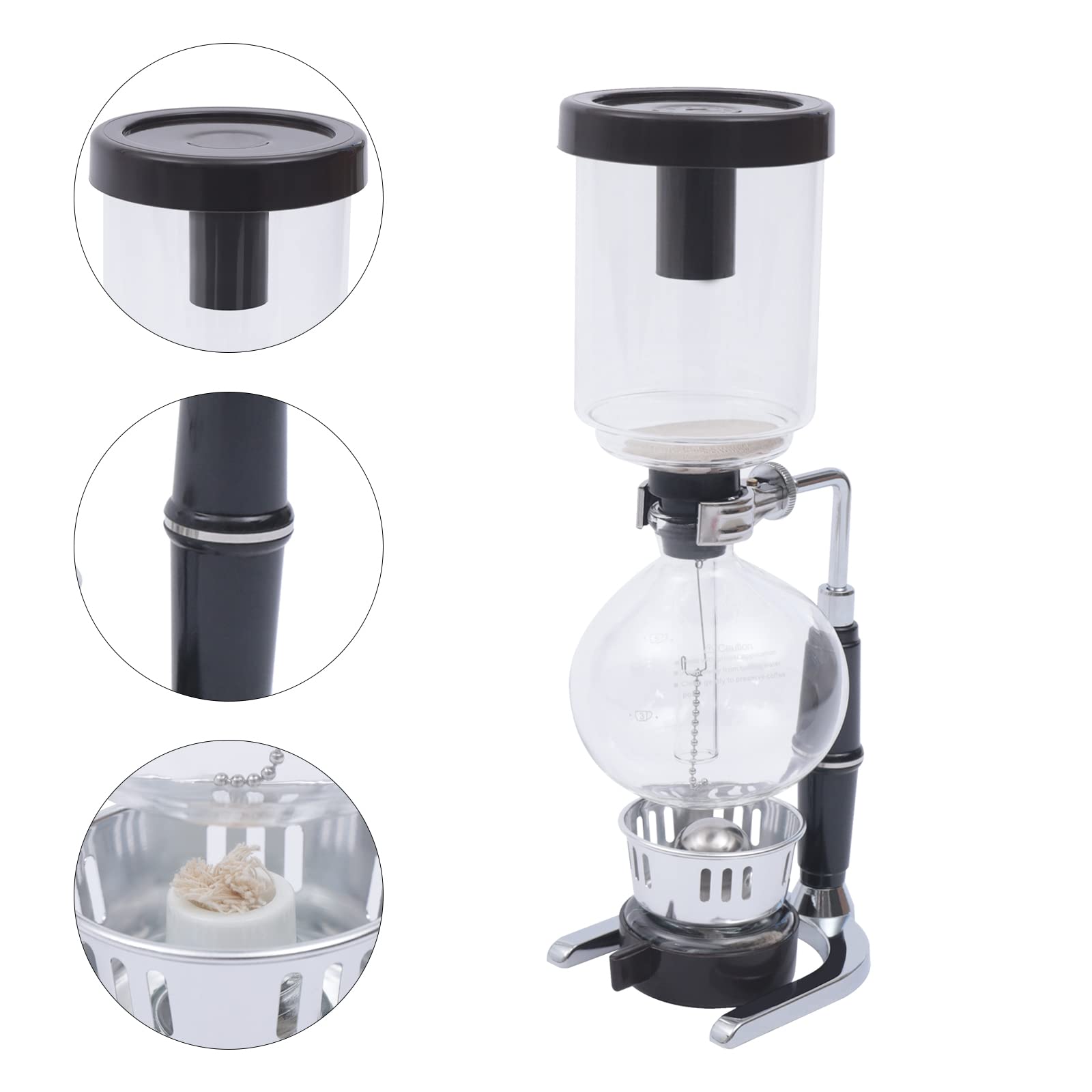 FLYHERO Vacuum Coffee Pot, 5 Cups(500ml), Siphon Syphon Coffee Maker, Borosilicate Glass, Stainless Steel, Black