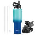 ABOTOCUP Insulated Water Bottle 32oz with Straw/Spout Lids, Stainless Steel Water Bottles Keep Cold 24h&Hot 12h, Metal Water Bottle with Straw that Fits in Cup Holder, Water Bottle Leak-proof,BPA Free