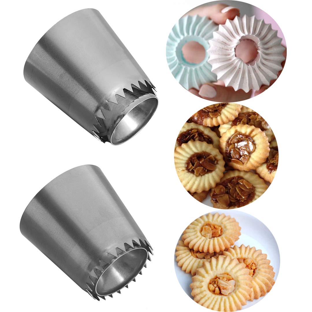 FantasyDay Cake Decorating Set, 2 Pieces Stainless Steel Icing Piping Nozzles Tips Kit with Reusable Piping Bag - Christmas Birthdays Anniversary Wedding Cakes Cookies Dessert Pastry DIY Making Tools