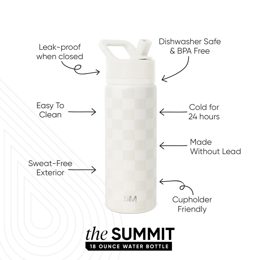 Simple Modern Insulated Water Bottle with Straw | 18oz | Checkered