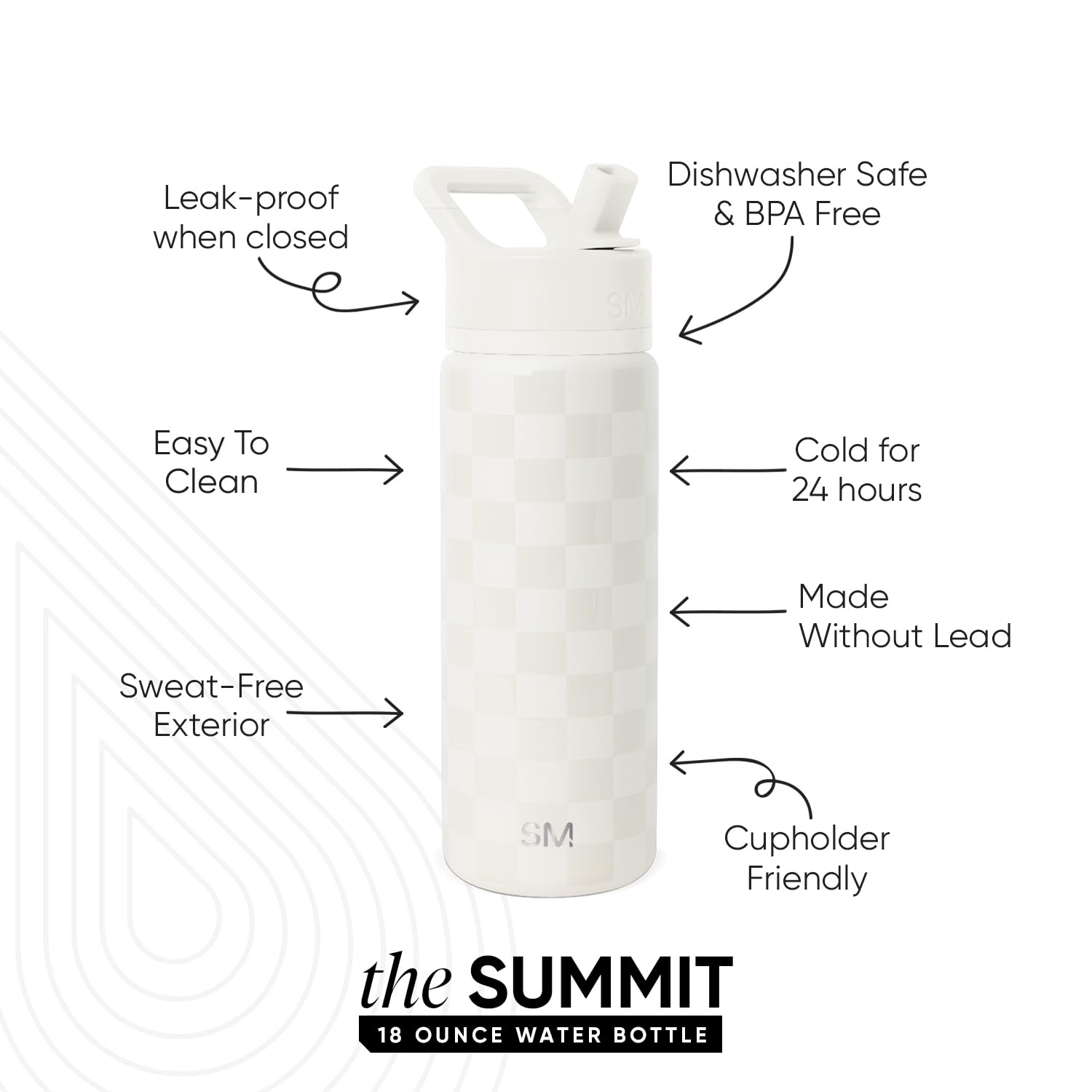 Simple Modern Insulated Water Bottle with Straw | 18oz | Checkered